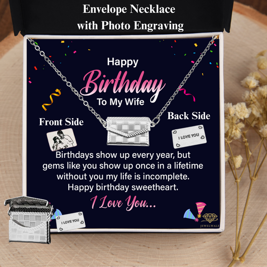 Happy Birthday To My Wife - Custom Letter Locket with Photo Engraved - 925 silver plated metal