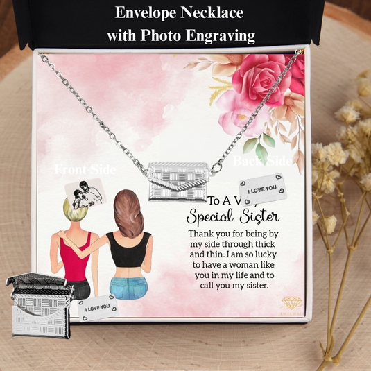 To My Special Sister - Custom Letter Locket with Photo Engraved - 925 silver plated metal