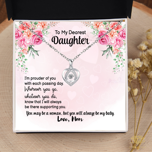 Unique Gift for Your Daughter From Mom - Heart Crystal Dancing Diamond Stainless Steel Pendant