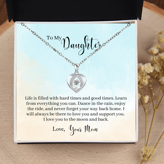 Unique Gift for Your Daughter From Mom - Heart Crystal Dancing Diamond Stainless Steel Pendant