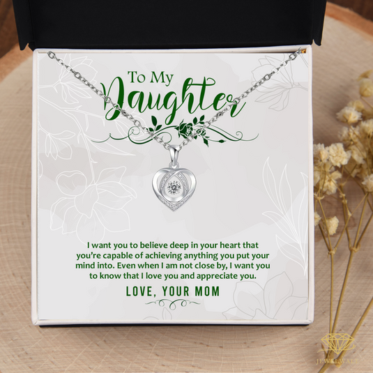 Memorable Gift for Your Daughter From Mom - Heart Crystal Dancing Diamond Stainless Steel Pendant (Copy)