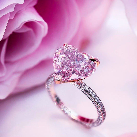 Pink Heart 925 Sterling Silver Rings For Women & Girls Adjustable Rings (Silver)