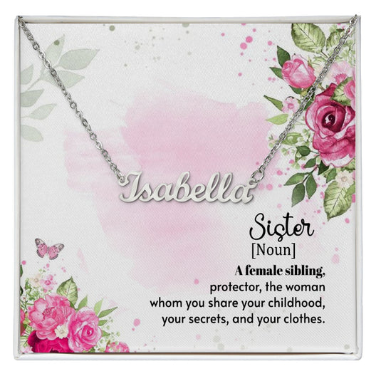 JEWELWALE - To My Sister - Custom Name Necklace With Message Card