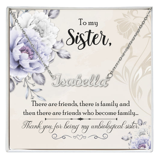 JEWELWALE - To My Unbiological Sister- Custom Name Necklace With Message Card