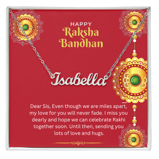 Gift for Sister on Rakhi - Custom Name Necklace With Message Card