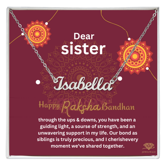 Special Gift for Sister on Rakhi - Custom Name Necklace With Message Card