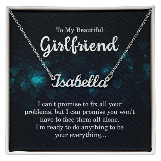 JEWELWALE - To my beautiful girlfriend - I can't promise to fix all your problems- Custom Name Necklace With Message Card