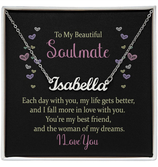 JEWELWALE - To My Beautiful Soulmate - Each Day With You  - Custom Name Necklace With Message Card