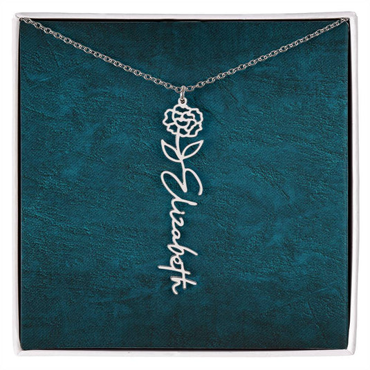 Name Necklace with Birth Flower
