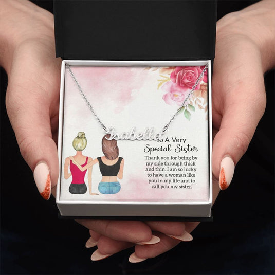 JEWELWALE - To A Very Special Sister - Custom Name Necklace With Message Card