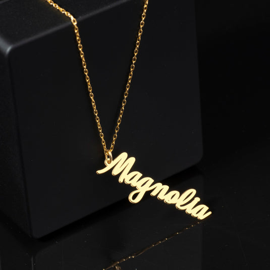 Vertical Style Name Necklace - 18K Stainless Steel