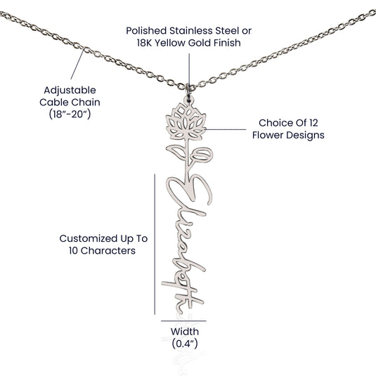 Name Necklace with Birth Flower