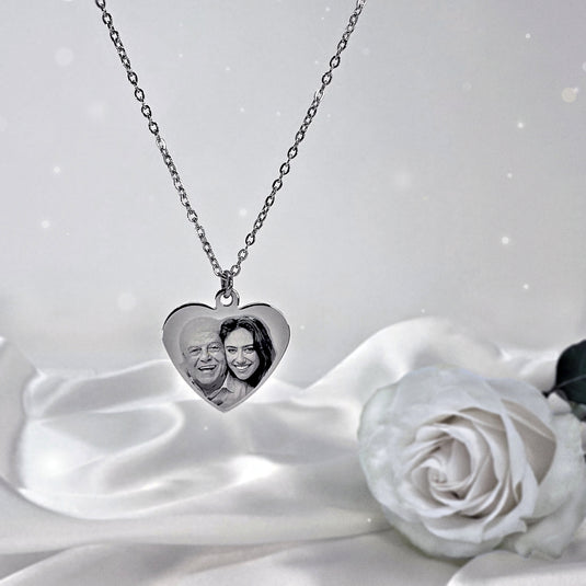 Personalized Laser Engraved Photo Heart Necklace- Customized Necklace- Photo Necklace