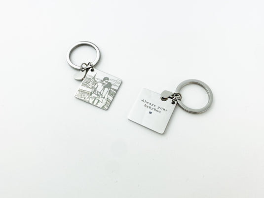 Personalized Laser Engraved Photo Square Keychain - Customized keychain- Photo Keychain