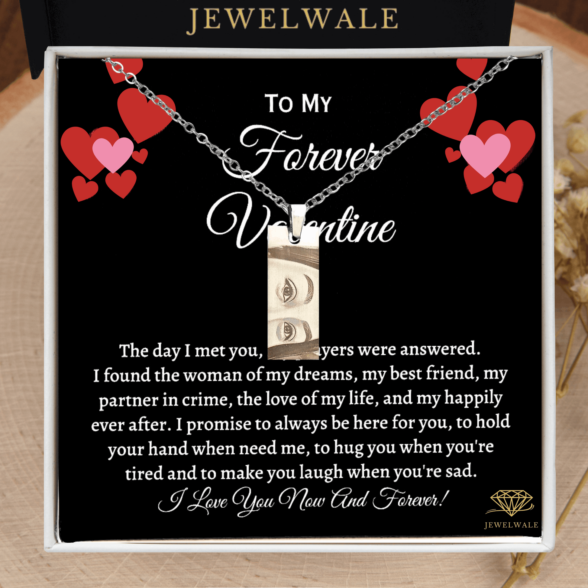 To My Forever Valentine - Eye Engraved Pendant With Message Card