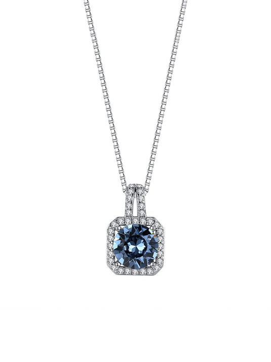 Blue Crystal 925 Sterling Silver Pendant For Women And Girls(Silver)