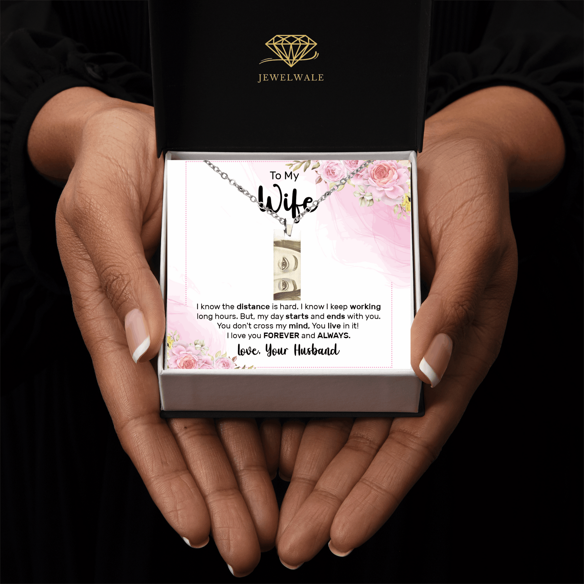 Best Gift For My Wife - Eye Engraved Pendant With Message Card