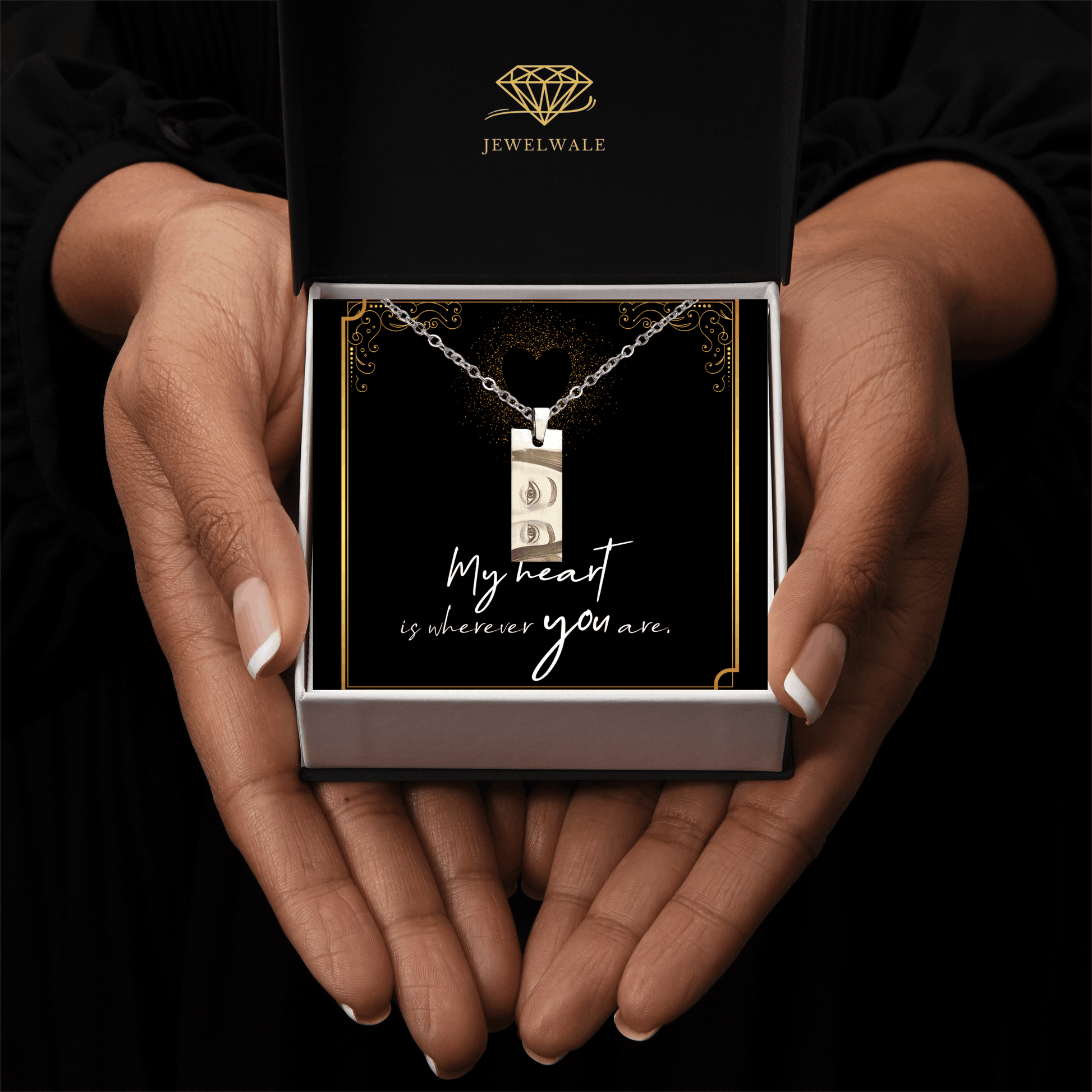 My Heart Is Whenever You Are- Eye Engraved Pendant With Message Card