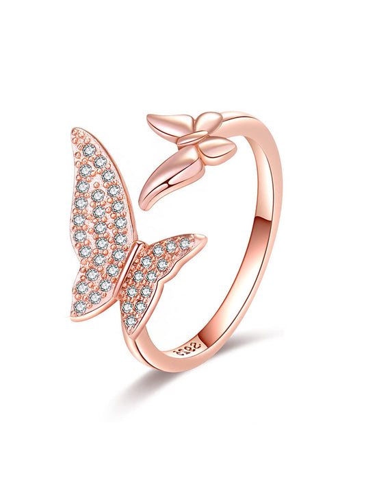 Butterfly Style 925 Sterling Silver Rings For Women & Girls Rosegold Ring Adjustable Crystal Rings | With Certificate Of Authenticity And 925 Stamp (Silver)