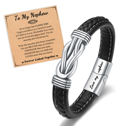 To My Nephew - Forever Linked Together Leather Bracelet