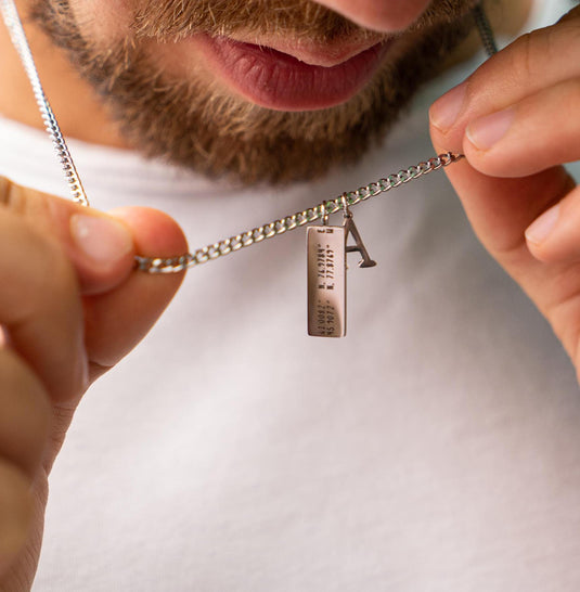Customized Name Bar Pendant With Initial - Stainless Steel Material