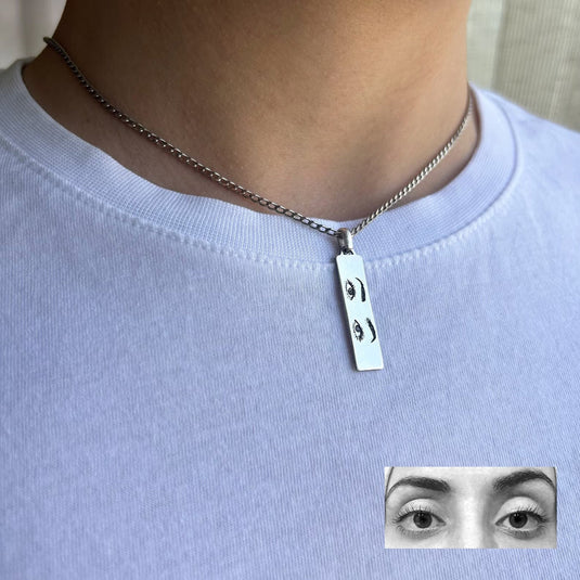 Personalized Laser Engraved Photo Rectangle Necklace - Stainless Steel Pendant